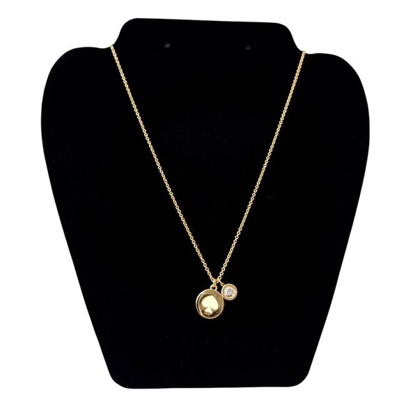 Kate Spade Spot The Gold Enamel Spade Pendant Necklace Crystal Charms 16"-18" - Picture 1 of 7